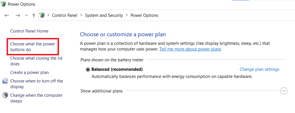 Click Choose what the power buttons do